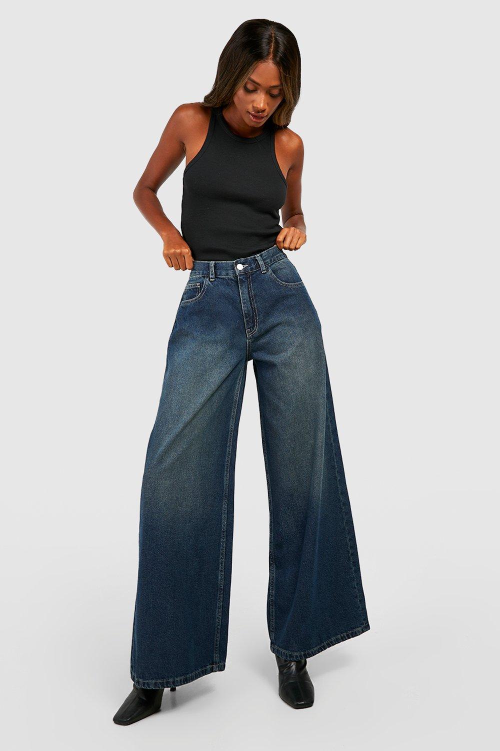 Palazzo Wide Leg Mid Rise Jeans